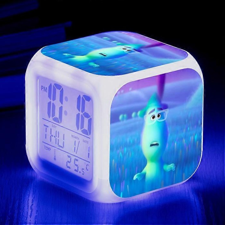 Wekity Anime Mind Adventure Ceas desteptator colorat LED Ceas patrat Ceas desteptator digital cu ora, temperatura, alarma, data