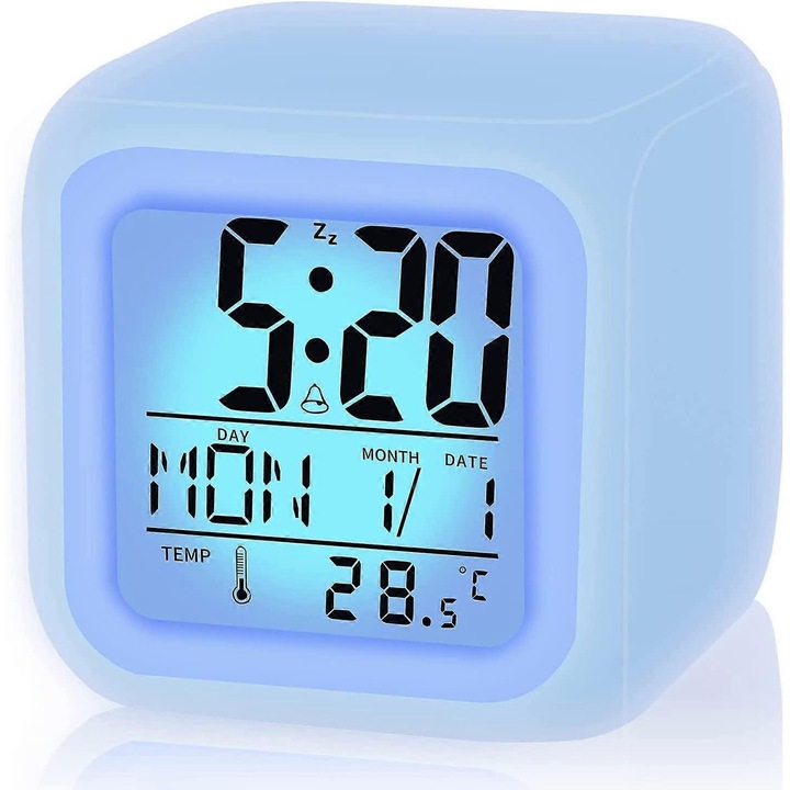 Ébresztőóra gyerekeknek, digitális ébresztőóra fiúknak és lányoknak hét színű LED éjszakai fénnyel és ébresztő funkcióval iskolába, születésnapi ajándékokra, karácsonyra