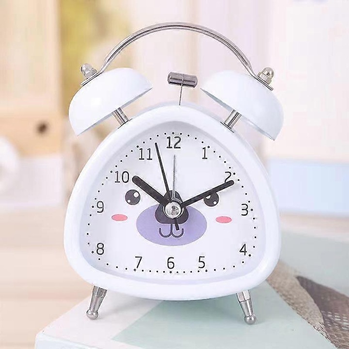 Ceas desteptator analogic retro triunghiular, ceas desteptator de noptiera pentru copii, cu iluminare de fundal, fara ticaituri, alarma puternica cu inel dublu pentru persoane cu somn greu de 3 inch
