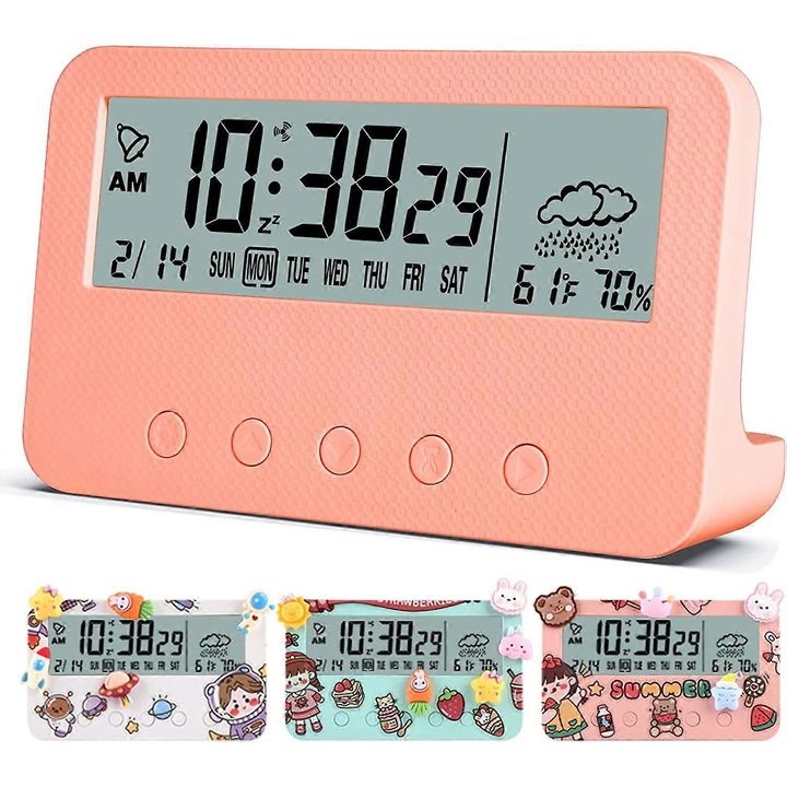 Ceas desteptator multifunctional decorativ, afisare ora, data, saptamana, temperatura, umiditate, vreme, folosit pentru cronometrare, pentru camin studentesc, birou, birou. Pentru baieti, gi