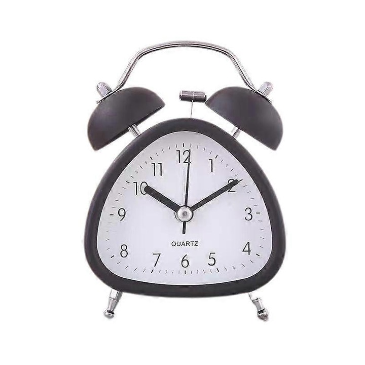 Ceas desteptator analogic retro triunghiular, ceas desteptator de noptiera pentru copii, cu iluminare de fundal, fara ticaituri, alarma puternica cu inel dublu pentru persoane cu somn greu de 3 inch