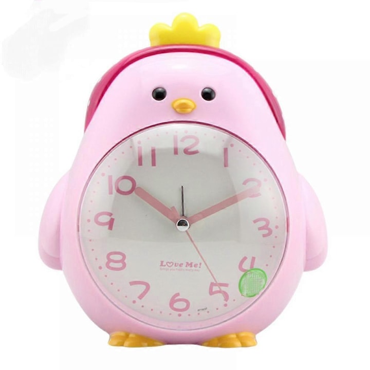 Ceasuri desteptatoare Saytay pentru dormitoare, ceas desteptator cu desene animate, ceas cu turban si pui, lumina de noapte, ceas de birou pentru decorarea casei pentru studenti si copii (roz)