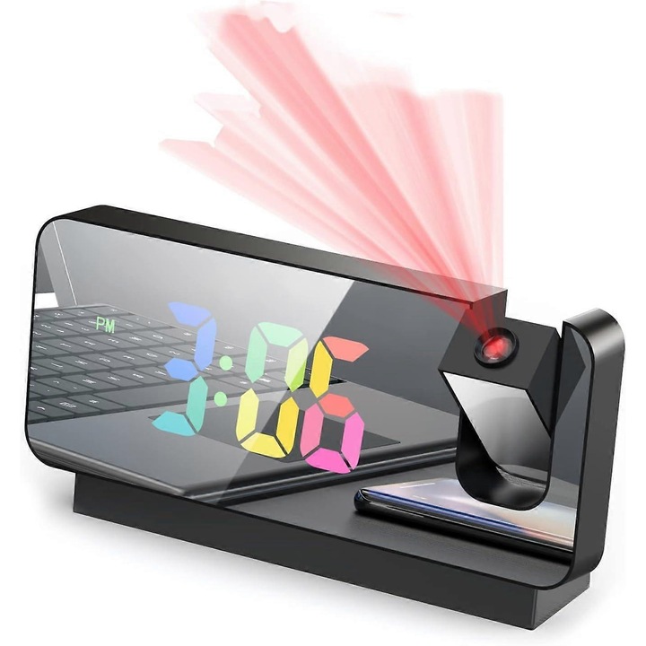 Ceas desteptator cu proiectie Xyc, LED-uri puternice, digital, 8,9x18,4cm, multicolor