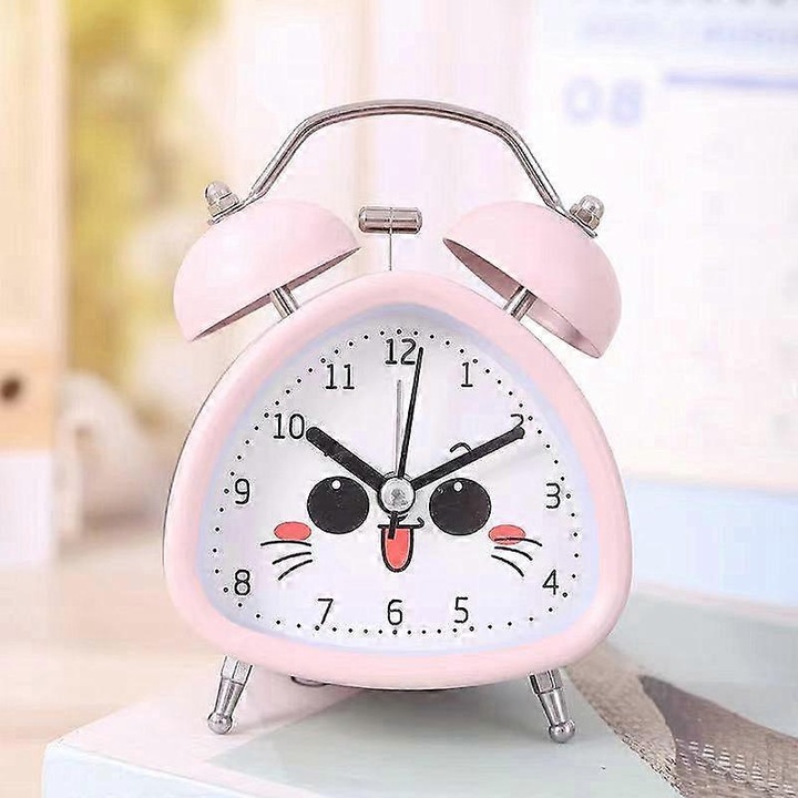 Ceas desteptator analogic retro triunghiular, ceas desteptator de noptiera pentru copii, cu iluminare de fundal, fara ticaituri, alarma puternica cu inel dublu pentru persoane cu somn greu de 3 inch