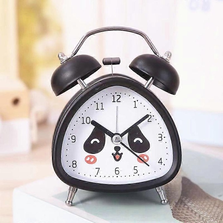 Ceas desteptator analogic retro triunghiular, ceas desteptator de noptiera pentru copii, cu iluminare de fundal, fara ticaituri, alarma puternica cu inel dublu pentru persoane cu somn greu de 3 inch