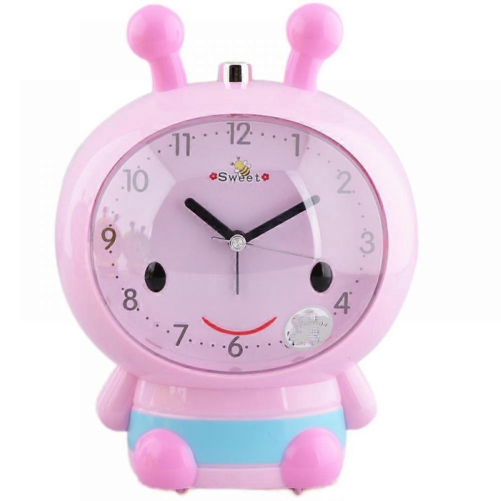 Ceasuri desteptatoare Saytay pentru dormitoare, ceas desteptator cu desene animate, ceas desteptator cu albine, lumina de noapte, ceas de birou pentru decorarea casei pentru studenti si copii (roz)