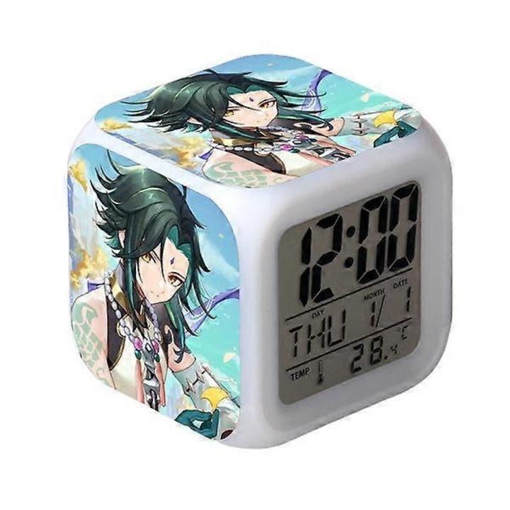 Wekity Game Yuanshen ébresztőóra, négyzet alakú LED óra, digitális ébresztőóra idővel, hőmérséklettel, riasztással, dátummal