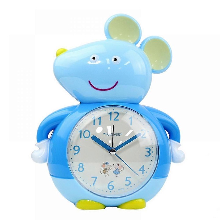 Ceasuri desteptatoare pentru dormitoare, ceas desteptator cu desene animate, ceas cu soarece mic, lumina de noapte, ceas de birou pentru decorarea casei pentru copii (albastru)