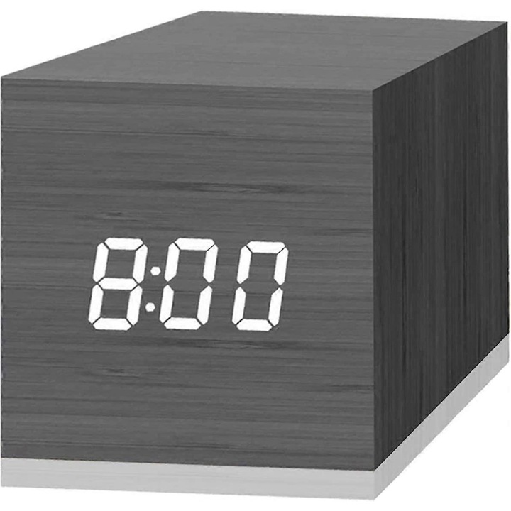 Digitális ébresztőóra, elektronikus LED kijelzővel, fából készült, kettős ébresztővel, plusz 2,5 hüvelykes köbméteres mini fa elektromos órák hálószobába, éjjeliszekrényre
