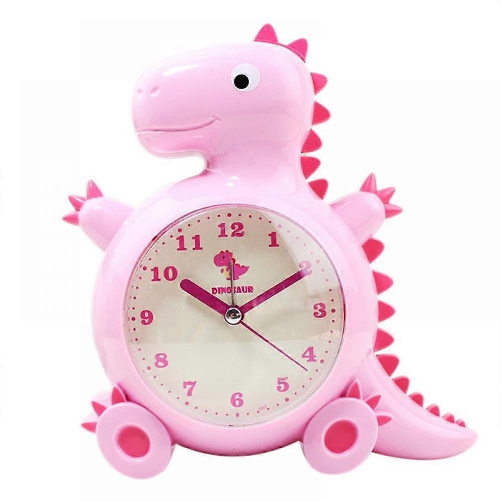 Ceas desteptator pentru copii, ceas de birou cu desene animate dinozaur, roz, dimensiuni 10x15x22cm