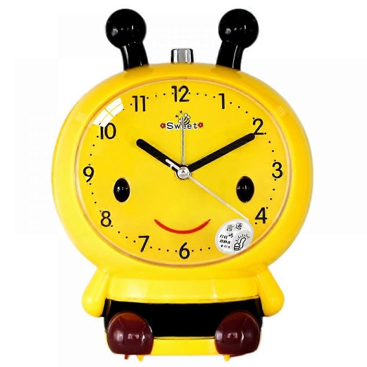 Ceasuri desteptatoare Saytay pentru dormitoare, ceas desteptator cu desene animate, ceas desteptator cu albine, lumina de noapte, ceas de birou pentru decorarea casei pentru studenti si copii (galben)