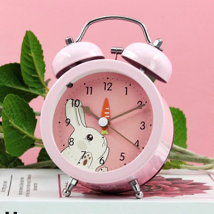 Ceas desteptator analogic cu animale, metal, 3 inci, carcasa metalica, decoratiune birou