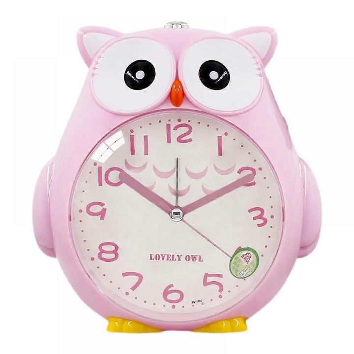 Saytay Ébresztőórák Hálószobába, Rajzfilm Ébresztőóra, Bagoly Ébresztőóra, Éjszakai fény, Asztali óra Otthoni Dekorációhoz Gyerekeknek (Rózsaszín)