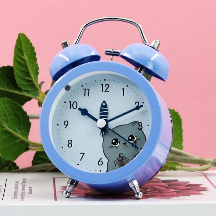 Ceas desteptator Saytay de 3 inci, ceas desteptator analogic din metal cu animale, ceas de birou pentru decorarea casei studentesti
