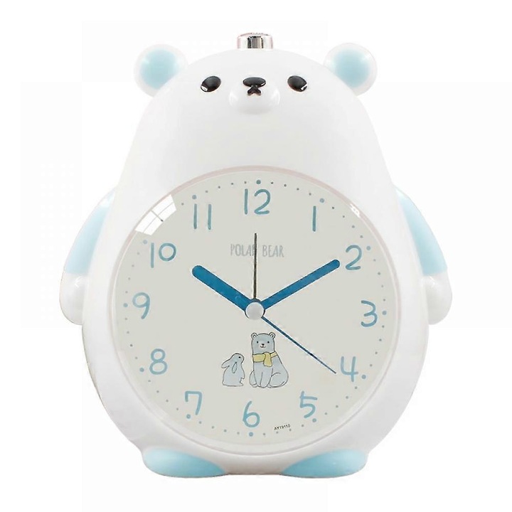 Saytay ébresztőórák hálószobába, rajzfilm ébresztőóra, medvés ébresztőóra, éjszakai fény, asztali óra otthoni dekorációhoz diákoknak és gyerekeknek (fehér-kék)