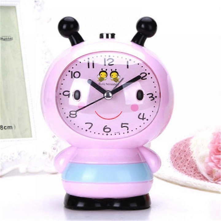 Ceasuri desteptatoare Saytay pentru dormitoare, ceas desteptator cu desene animate, ceas desteptator cu albine, ceas de birou pentru decorarea casei pentru studenti si copii (roz)