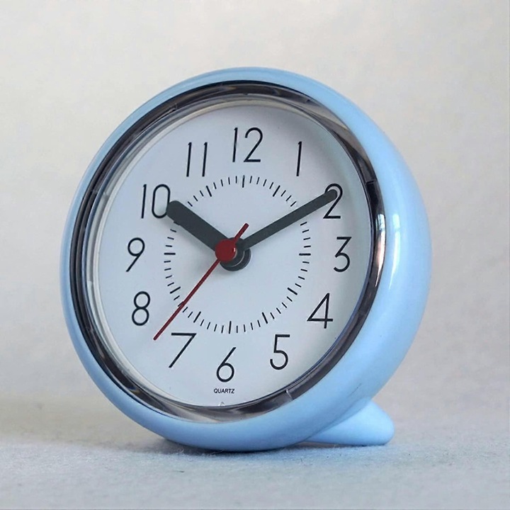 Vízálló fürdőszobai óra tapadókoronggal, fürdőszobai asztali órák, 4 hüvelykes csendes falióra, nem ketyeg, megakadályozza a párásodást, világoskék