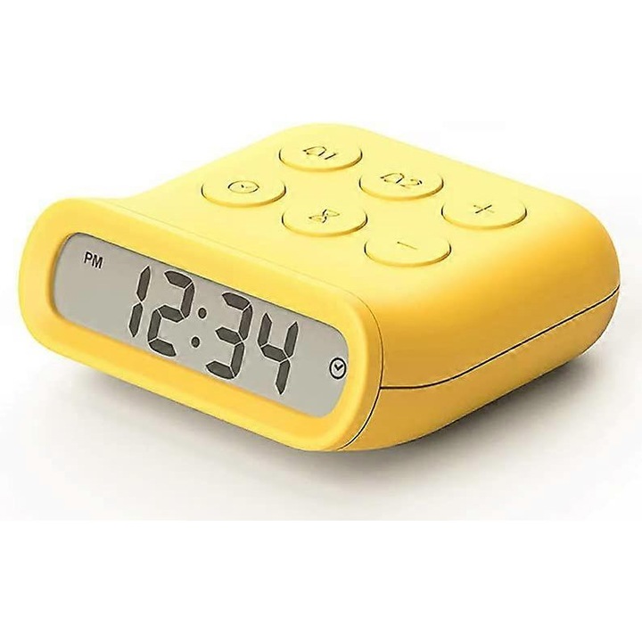 Mini ceas desteptator cu baterie, operare simpla, ceas mic cu baterie, amanare, iluminare din spate, temporizare, perfect pentru calatorii, studiu, birou, raft, noptiera