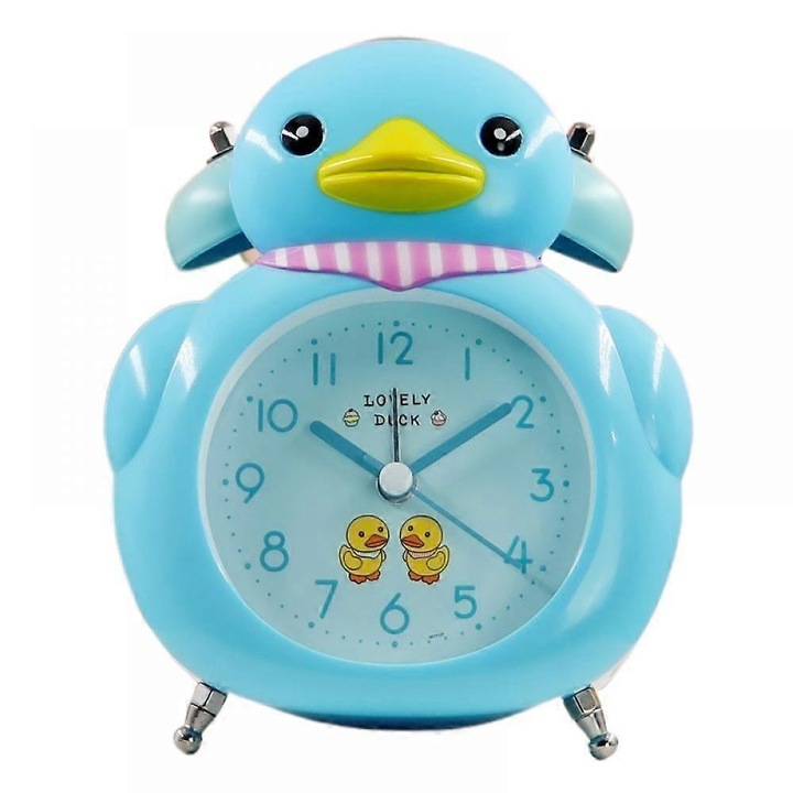 Ceasuri desteptatoare Saytay pentru dormitoare, ceas desteptator cu desene animate, ceas desteptator cu ratusca galbena, ceas de birou pentru decorarea casei pentru studenti si copii (albastru)