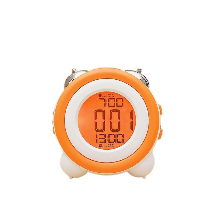 Ceas desteptator Justup, alarma puternica, setare alarma, functie snooze, lumina de noapte, ceas de noptiera --- portocaliu