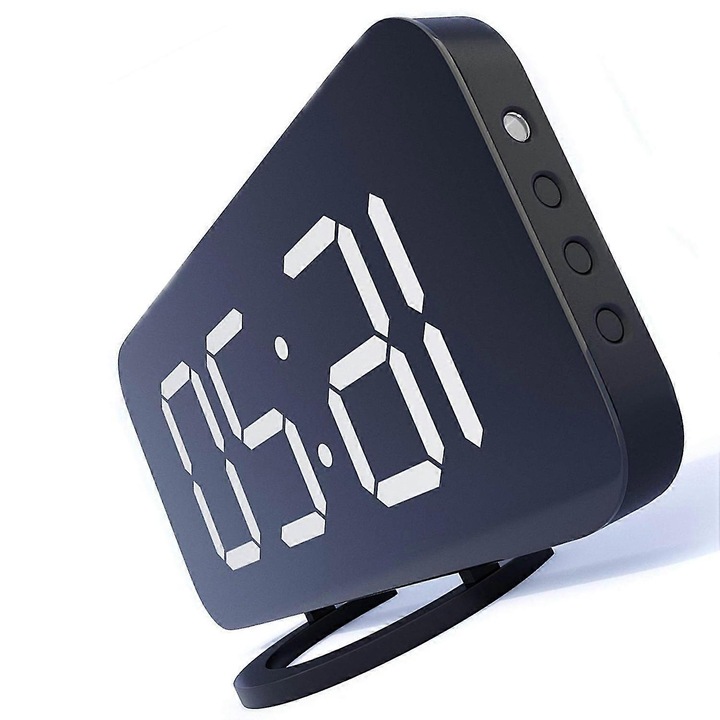 LED óra otthonra, egyszerű kezelés, nagy éjszakai fény, erős ébresztő, szundi funkció, teljes fényerő-szabályozás, nagy fehér számjegyű kijelző, fekete