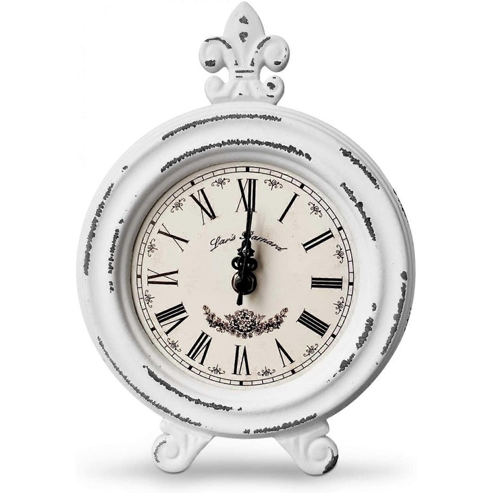 Vintage asztali óra, asztali óra állványon, rusztikus kandallóóra, nappali dekorációhoz (fehér)