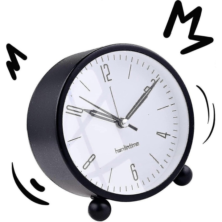 Csendes ébresztőóra, 4 hüvelykes, kerek, ébresztővel, éjjeliszekrény, nem ketyeg, asztali óra, asztali óra éjszakára, hálószobába