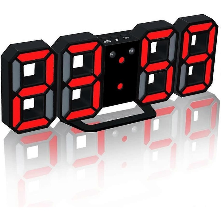 Ceas desteptator digital cu LED-uri electronice [versiune de upgrade], ceasul poate regla automat luminozitatea LED-ului noaptea (negru/rosu)