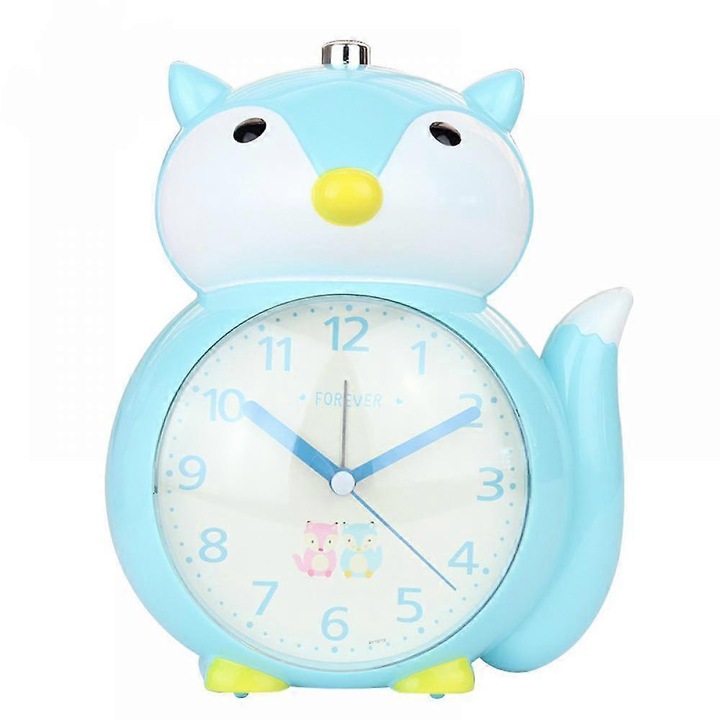 Ceas desteptator pentru copii, ceas desteptator cu desene animate, ceas de vulpe, lumina de noapte, ceas de birou pentru decorarea casei pentru copii (albastru)