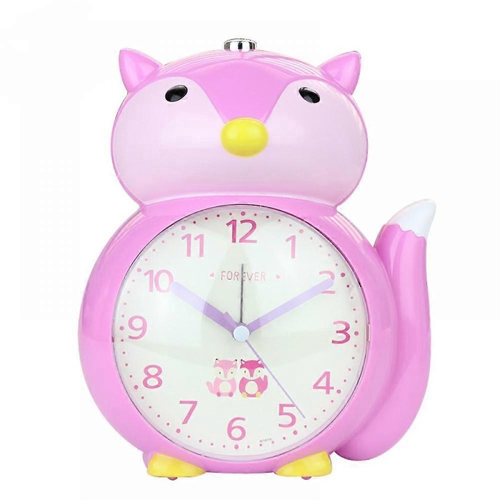 Gyerek ébresztőóra, rajzfilm ébresztőóra, rókaóra, éjszakai fény, asztali óra gyerekeknek való lakberendezéshez (lila)