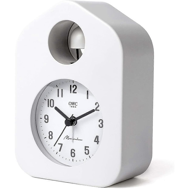 Fehér ébresztőóra hangos, ház alakú csengővel - csendes, nem ketyeg, tökéletes mély alvóknak/hálószobába/éjjeliszekrényre/irodába