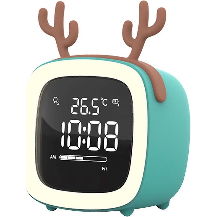Digitális ébresztőóra, mini hordozható, rajzfilm nyúlfül alakú, újratölthető, digitális kijelző, LED, ébresztőóra éjszakai fénnyel, kék