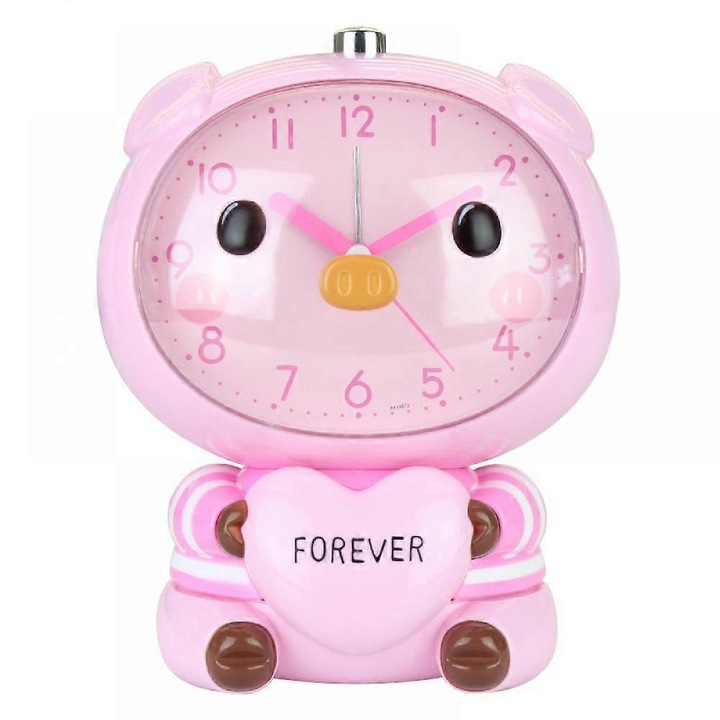 Saytay Gyermek Ébresztőóra, Rajzfilm Ébresztőóra, Malac Ébresztőóra, Ébresztőóra Gyermekeknek Diákoknak, Lakberendezési tárgy, Asztali óra (Rózsaszín)