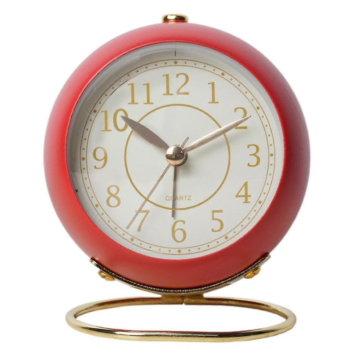 Justup Ceasuri de masa mici silentioase Ceas desteptator Ceas desteptator analogic de masa, fara ticaiat, alimentat cu baterii --- Rosu