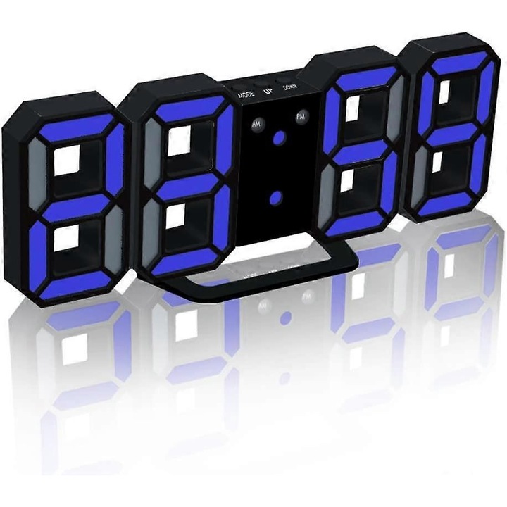 Ceas desteptator digital cu LED-uri electronice [versiune de upgrade], ceasul poate regla automat luminozitatea LED-ului noaptea (negru/albastru)