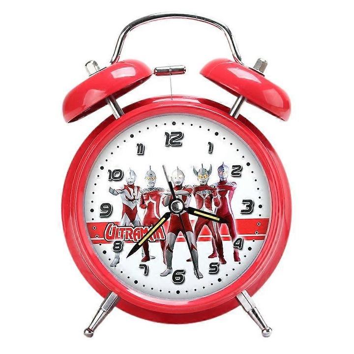 Ceas desteptator cu desene animate, ceas desteptator rotund de 4 inch care nu ticaie, ceas desteptator super silentios cu lumina de noapte pentru dormitorul baietilor