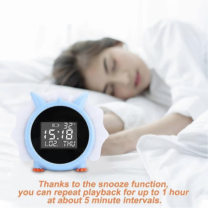 Ceas desteptator cu dinozauri pentru copii, ceas digital cu temperatura, lumina de noapte, afisaj LED 12/24h, 3 alarme, ceasuri desteptatoare dragute pentru dormitor de baieti si fete, ziua de nastere