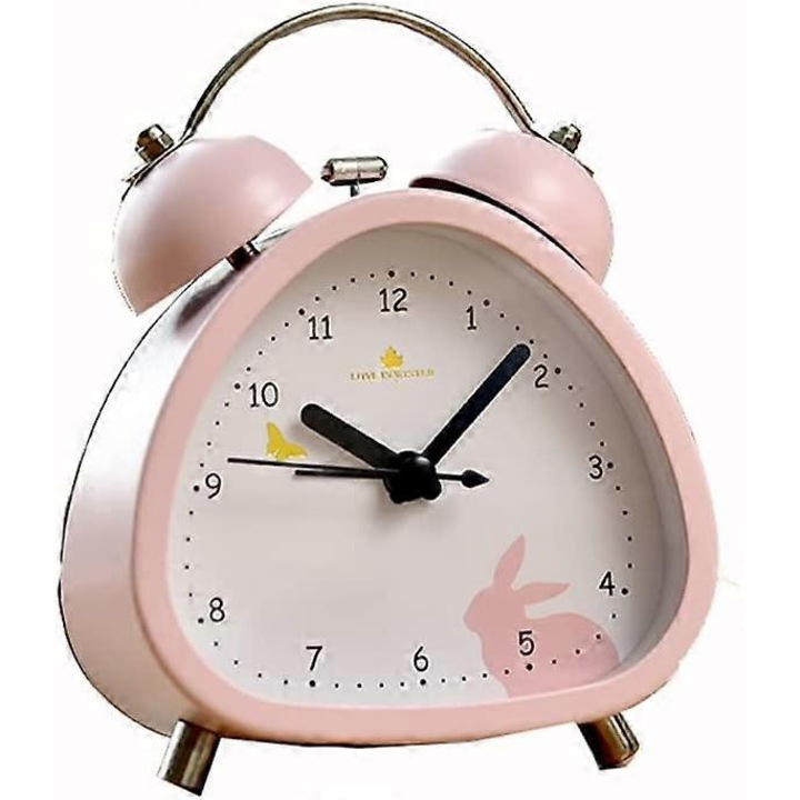 Kis rózsaszín rajzfilm ébresztőóra, ébresztőóra gyerekeknek, diákoknak, asztali óra