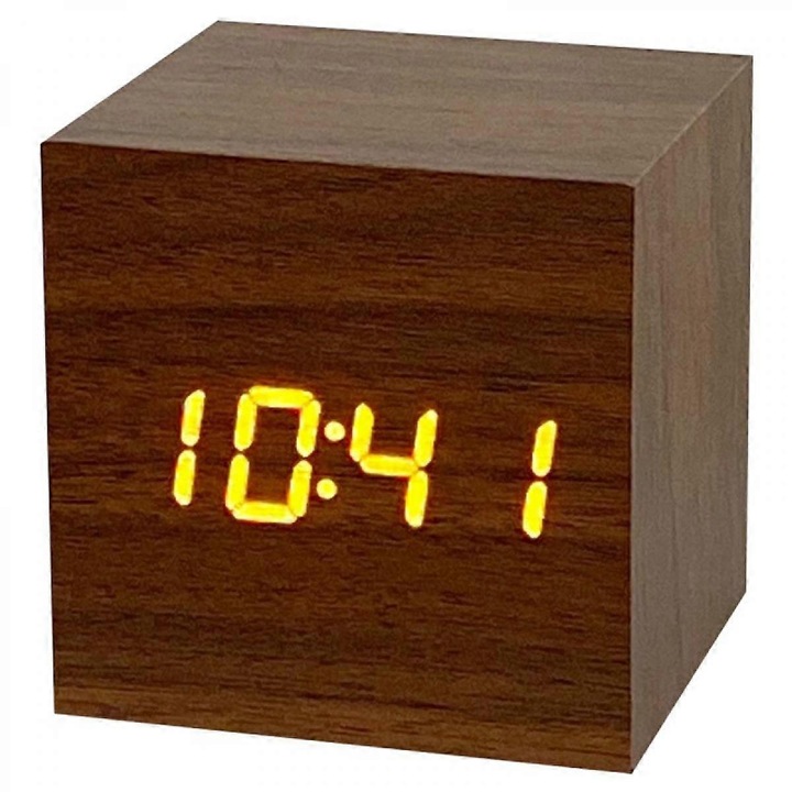 Ceas desteptator din lemn, ceas digital LED inteligent pentru dormitor/birouri, modernizat cu temperatura si ora, luminozitate reglabila si control vocal, afisaj umiditate