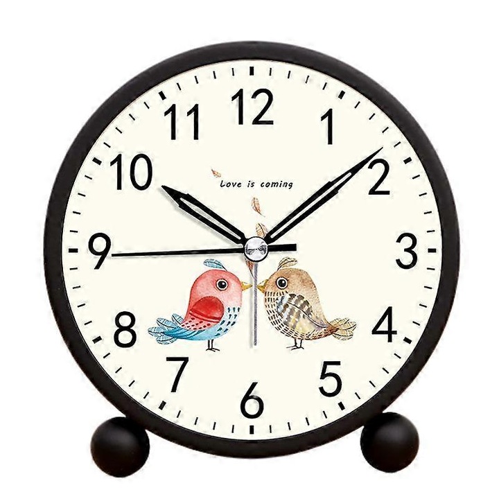 4 hüvelykes analóg ébresztőóra, elemes, csendes, kis asztali óra éjszakai fénnyel, asztali óra éjjeliszekrényre, hálószobába