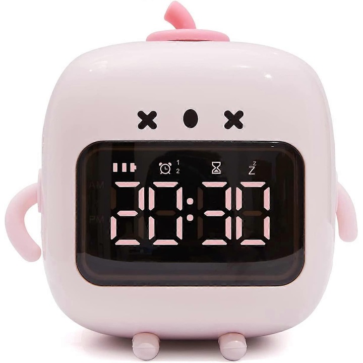 Ceas desteptator dragut, ceas desteptator digital robotizat, incarcabil cu amanare si cronometru, ceas de masa cu ecran luminos activat vocal multifunctional pentru baieti si fete