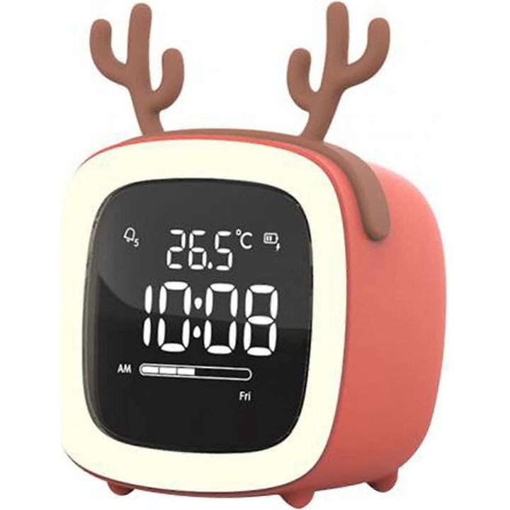 Digitális ébresztőóra, mini hordozható, rajzfilm nyúlfül alakú, újratölthető, digitális kijelző, LED, ébresztőóra éjszakai fénnyel, narancssárga