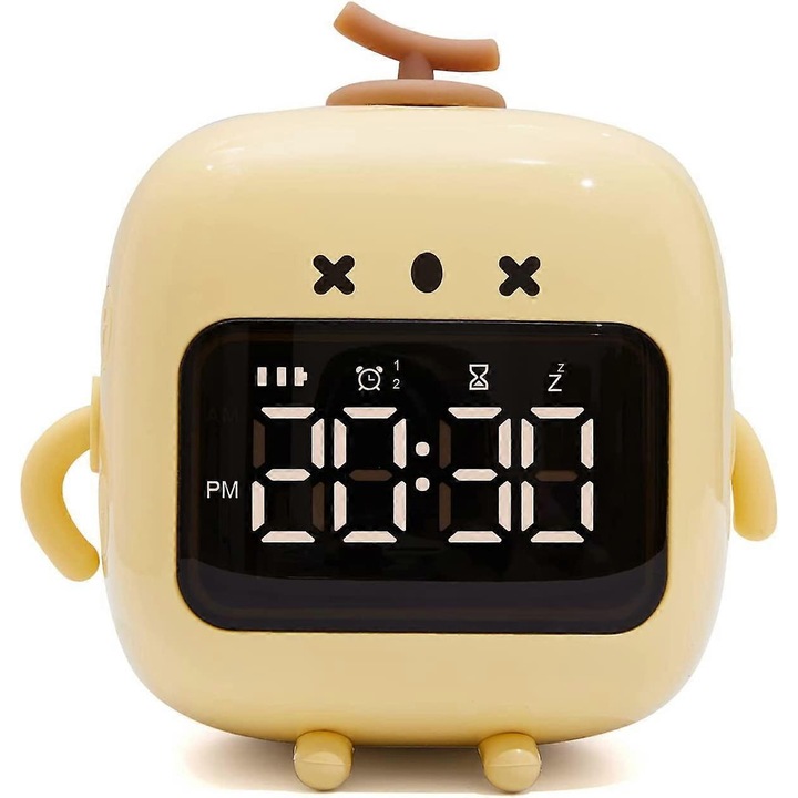 Ceas desteptator dragut, ceas desteptator digital robotizat, incarcabil cu amanare si cronometru, ceas de masa cu ecran luminos activat vocal multifunctional pentru baieti si fete