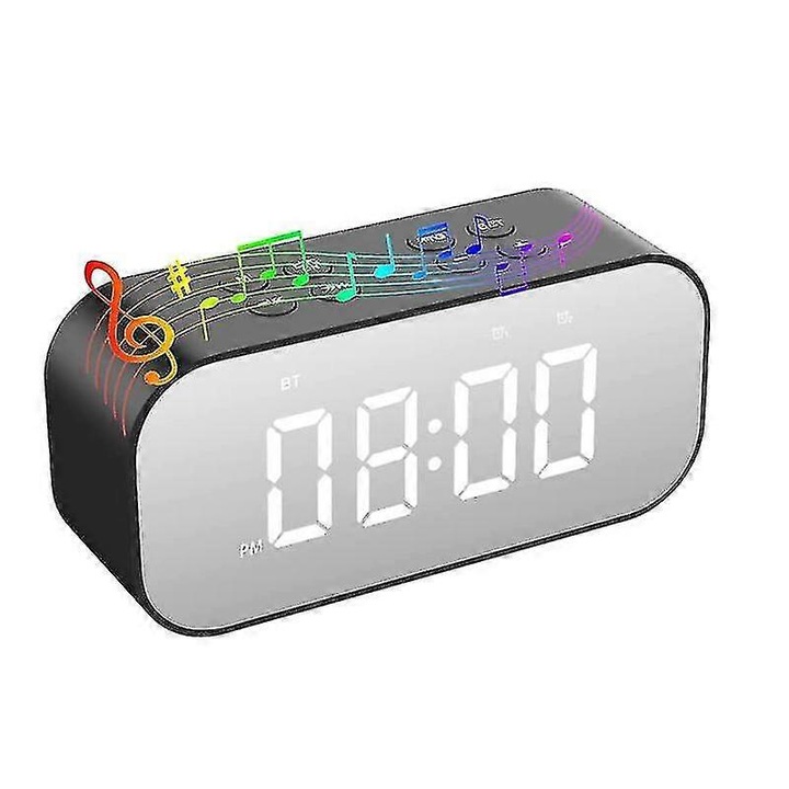 Ébresztőóra hálószobába, digitális óra Bluetooth hangszóróval, fekete