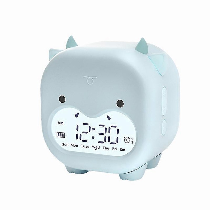 Gyerek ébresztőóra, hálószobai óra dátummal és hőmérséklettel, szundi, ébresztő, éjszakai fény, aranyos digitális tehénóra USB-vel fiúknak és lányoknak, ajándékok