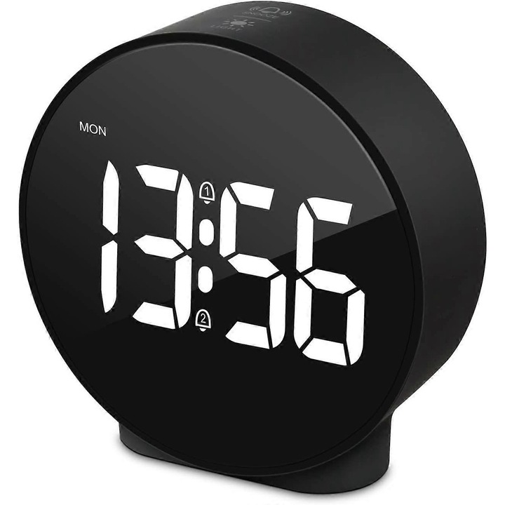 Цифров будилник, малък настолен часовник, двоен будилник, дрямка, регулиране на силата на звука, настройка на ден за будилник, 12/24 часа, седмичен дисплей, кабелен, захранван с електричество/батерии, 3,94 инча, черен (прилеп)