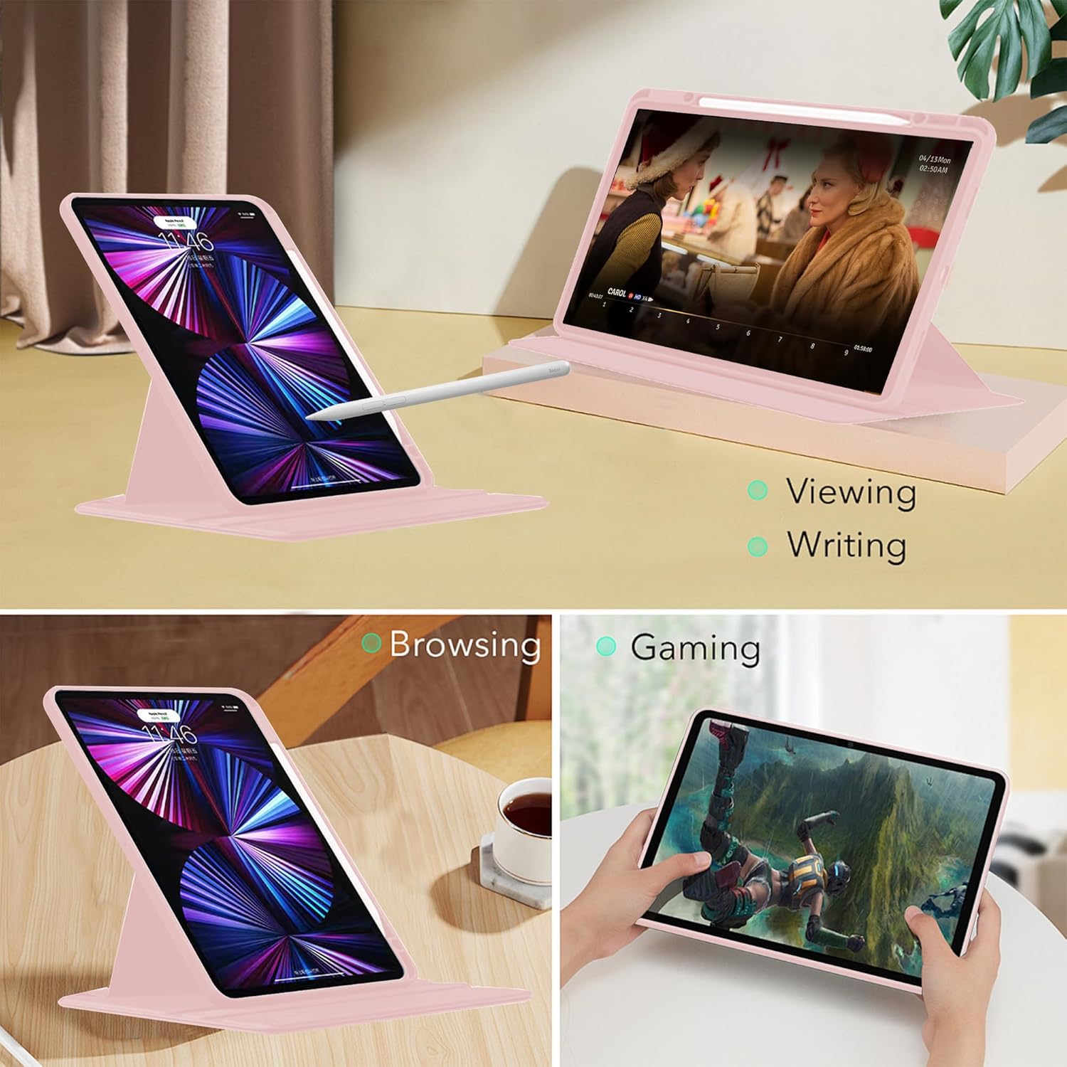Husa de protectie tableta pentru Honor Magic Pad 2 12.3''/Honor Pad GT Pro 12.3'', cu protectie automata de somn, Roz