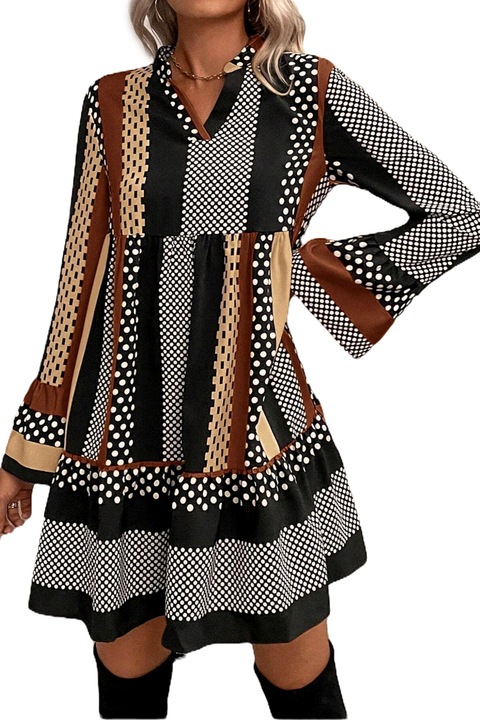 Къса рокля, свободна кройка, лятна, разкроени ръкави, на точки и абстрактен принт