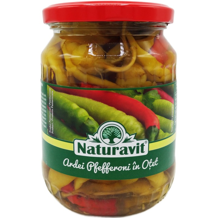 Ardei Pfefferoni usor iuti in otet, crocanti si aromati, 100% naturali fara E-uri, 680g (720ml), Naturavit Food