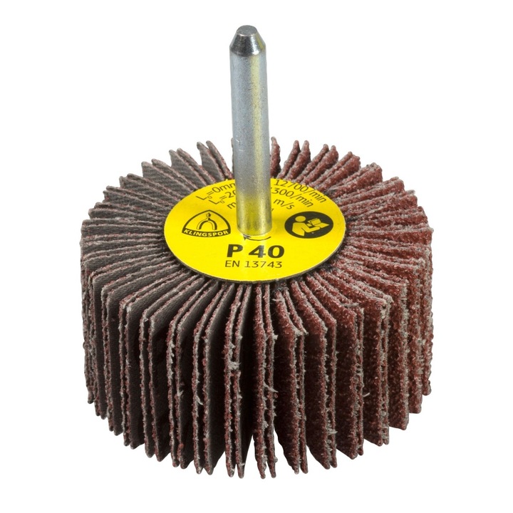 Perie abraziva, cu tija, pentru inox / metale / lemn / plastic, Klingspor KM 613, 40 x 20 x 6 mm, granulatie 60